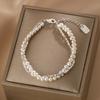 Fashion 925 Sterling Silver Pearl Bracelets for Women Girls Luxury Double Layer Pearl Silver Chain Bracelets Party Jewelry Gifts