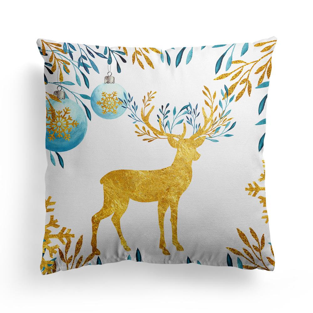New Christmas Blue Watercolor Elk Pillow Cover  Decoration Holiday Gift Sofa Cushion  Bedroom Room Home
