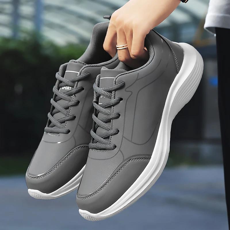 Fashion Men Leather Sport Shoes Size 48 Leather Running Shoes Outdoor Waterproof Sneakers Men Lightweight Athletic Sneakers for Men
