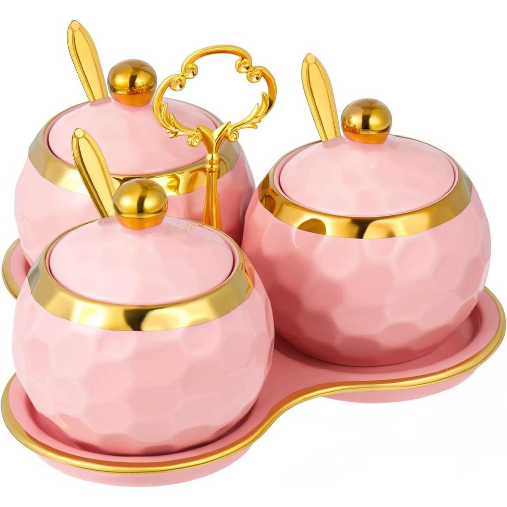 3 шт. фарфоровая сахарница для гольфа, горшок для приправы, керамический сахарница в форме гольфа с 1 лотком, контейнер для соли с крышкой и ложкой