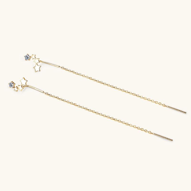 Gica Gema Серьги-гвоздики из стерлингового серебра 925 пробы с муассамитовой пентаграммой, длинные, с бахромой и дизайном ниши, аксессуары для вечеринок