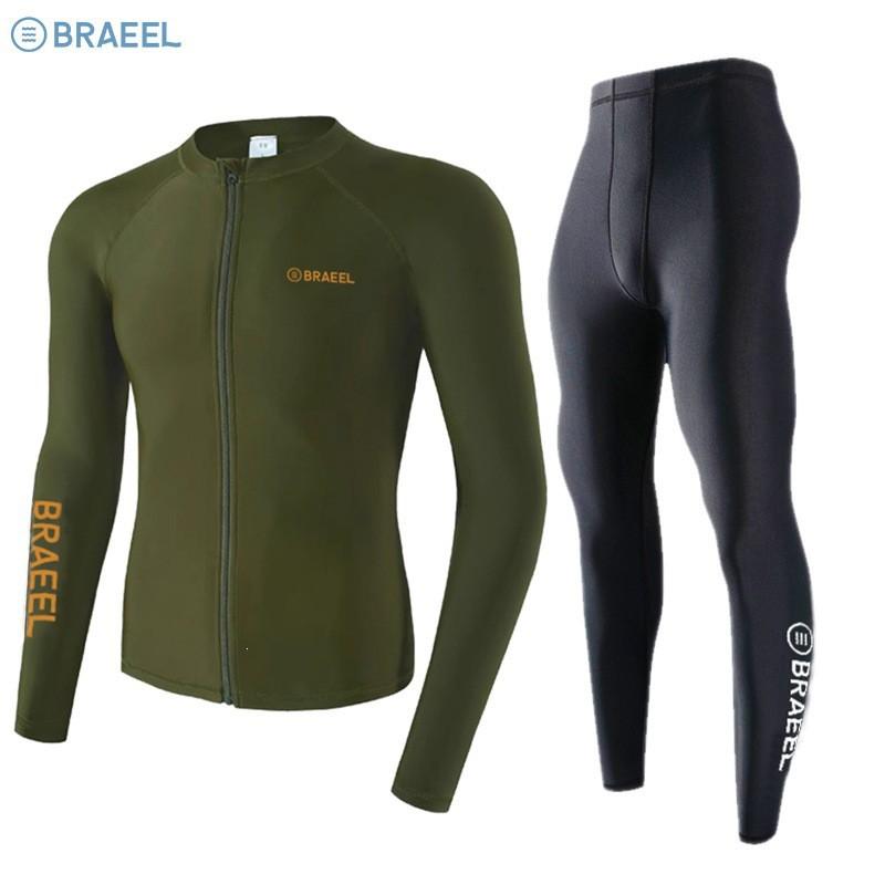 Mens Full Coverage UV Protection Rash Guard Set Long Sleeve Swimwear Snorkeling Surfing Swimming