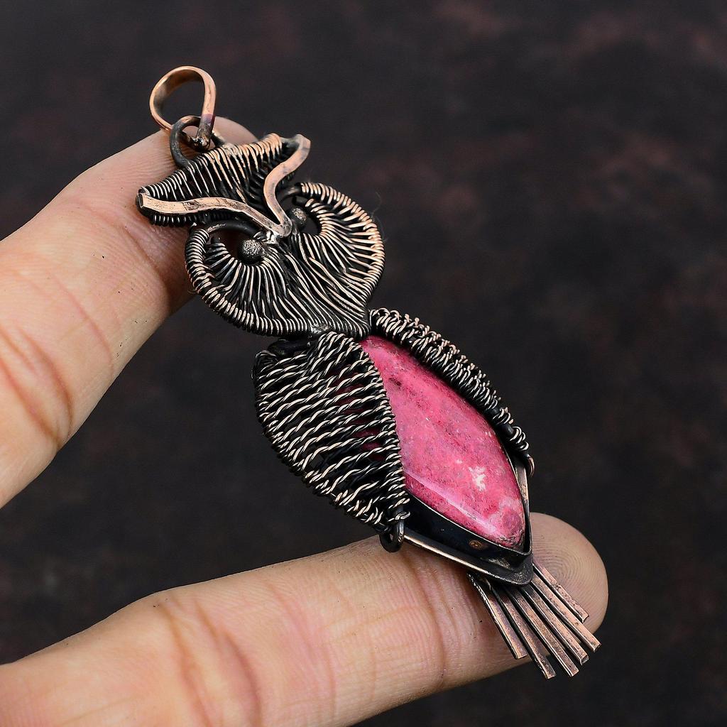 Thulite Pendant Copper Wire Wrapped Pendant Gemstone Pendant Handmade Thulite Jewelry Beautiful Owl Pendant Copper Wire Jewelry Wedding Gift