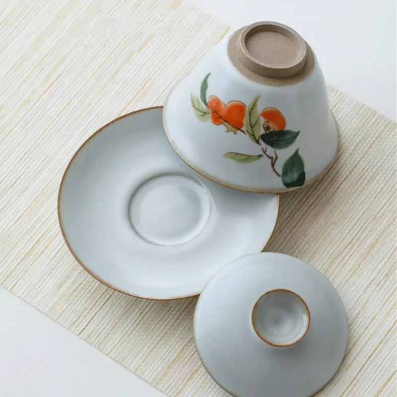 150 мл Ретро Керамическая Гайвань Ручной Работы с Цветочным Узором, Домашняя Чайная Чашка, Дорожная Портативная Чайная Пиала, Китайская Чайная Посуда