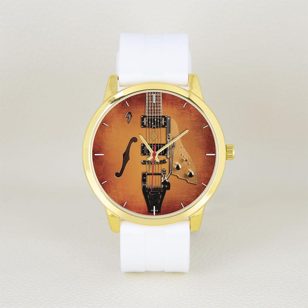 Silicone Stainless Strap Violin Bass Musician's Gift Yellow Golden Instrument Design Dia 45mm Men's Quartz Watches