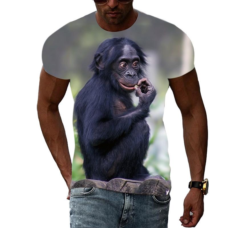 Летние мужские спортивные футболки с короткими рукавами и принтом гориллы с 3D-цифровой печатью, свободные повседневные футболки с круглым вырезом и короткими рукавами для мужчин