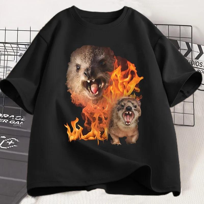 Funny Rock Hyrax Fire Meme Tee Shirt Unisex Women Stupid Tshirt Ugly Unhinged Tshirt Summer Cotton Opossum Raccoon Tops Oversized