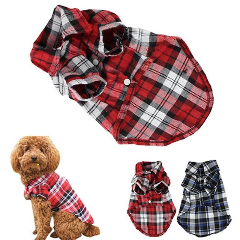 Cute Pet Dog Puppy Plaid Shirt Coat Clothes T-Shirt Top Apparel