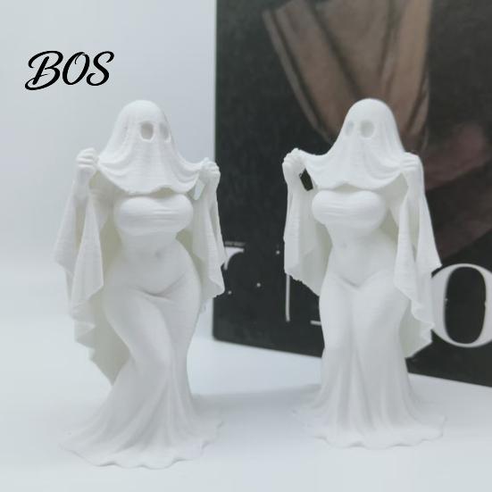 Resin-like Halloween Craft 3D Printed Ghost Bride Statue Ornament, Female Figure Sculpture with Dark Style Ornament Stable Base, Decorative Minimalist