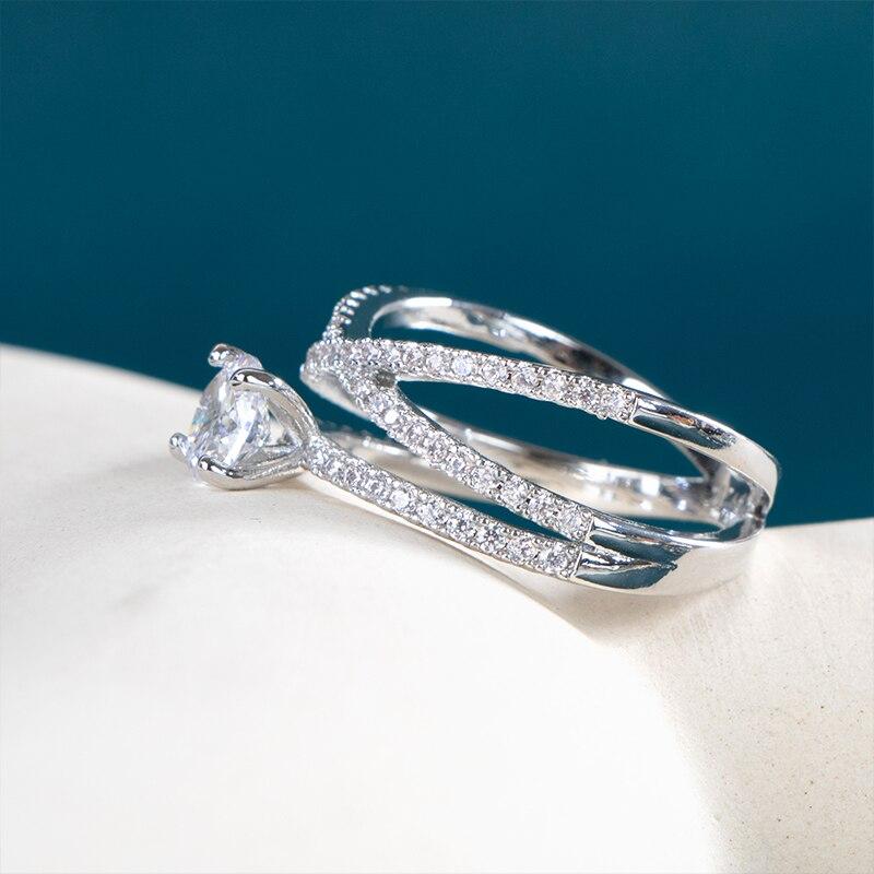 BELLA BOX Женское обручальное кольцо с красивым геометрическим узором и романтическим пасьянсом с микропрокладкой, женское кольцо