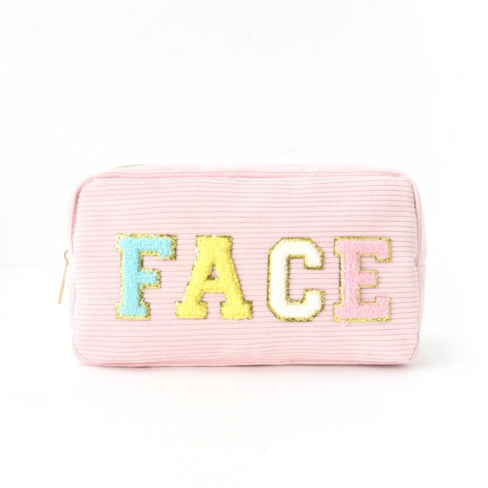 Corduroy Storage Bag Pink Beige Blue Purple Embroidery Letter Travel Makeup Bag High Capacity Lipstick Organizer Women Girls