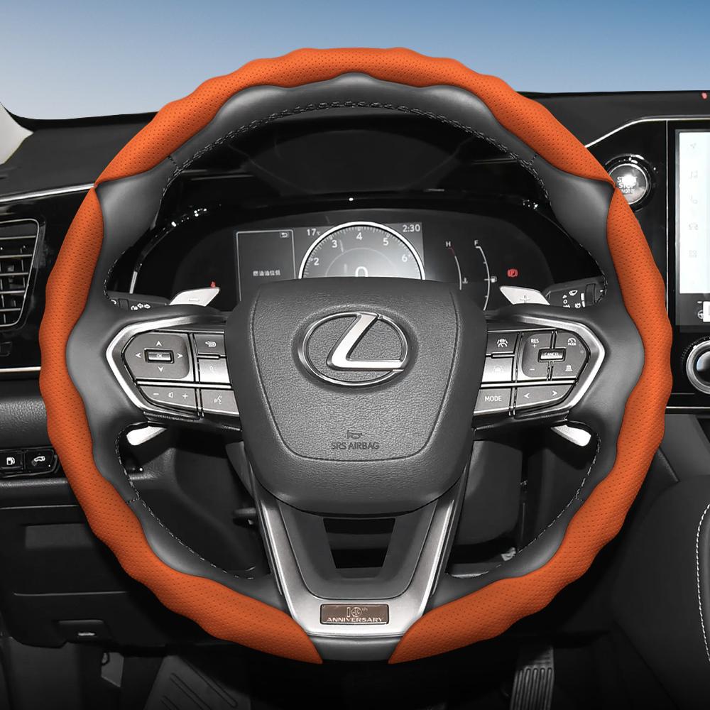 Чехол на руль для Lexus, Спортивный дизайн в форме волны, Дышащая кожа, Сегментированный, Нескользящий, Впитывающий пот, Защитный чехол, Rx Nx E