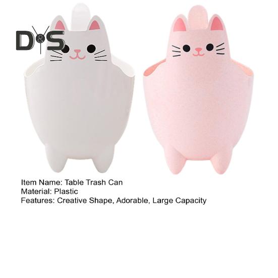 2Pcs Garbage Cans Pen Holders Large Capacity Smooth Edge Burr Free Cartoon Cat Shape Mini Table Trash Cans Storage Buckets