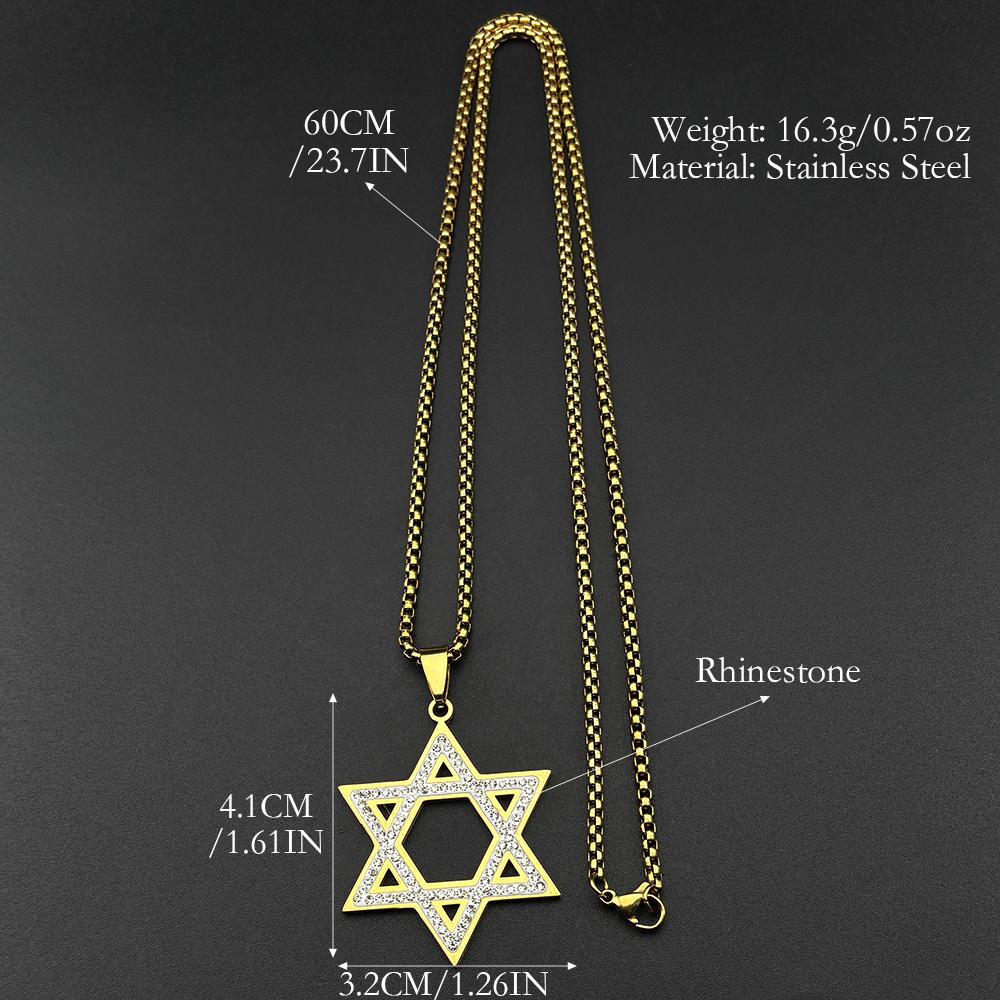 Израиль Шестиконечная звезда Je Magen David Нержавеющая сталь Кулон Ожерелье для Женщин Мужчин Звезда Давида Стразы Цепь Украшения