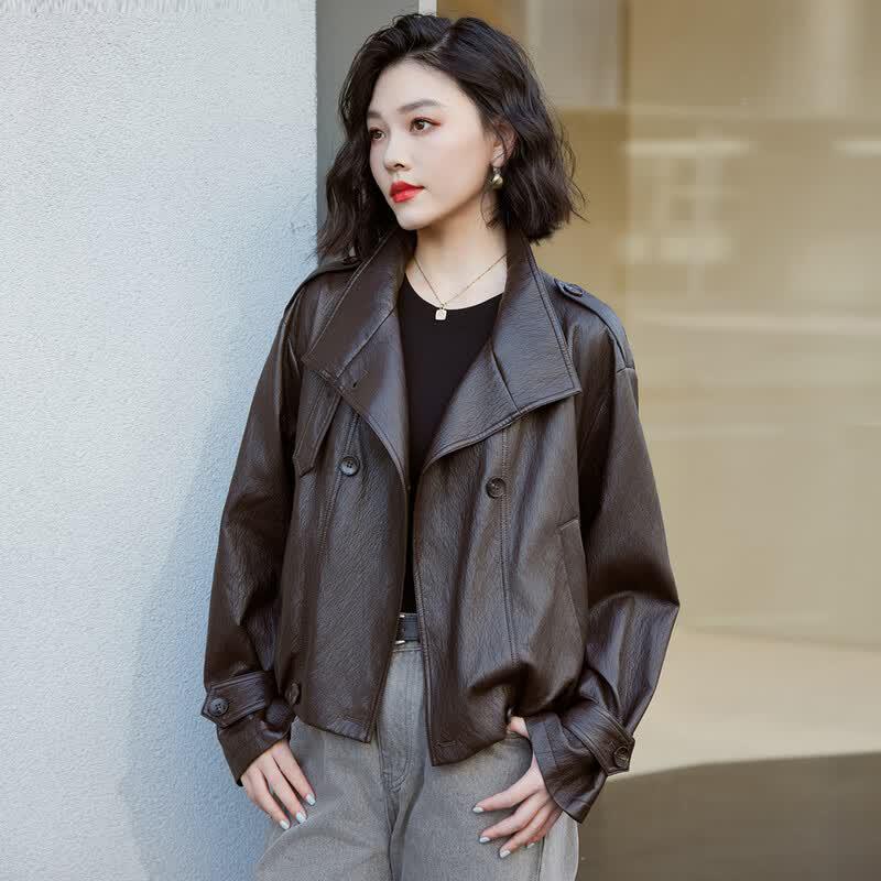 Женская укороченная куртка из стилизованной под кожу washed