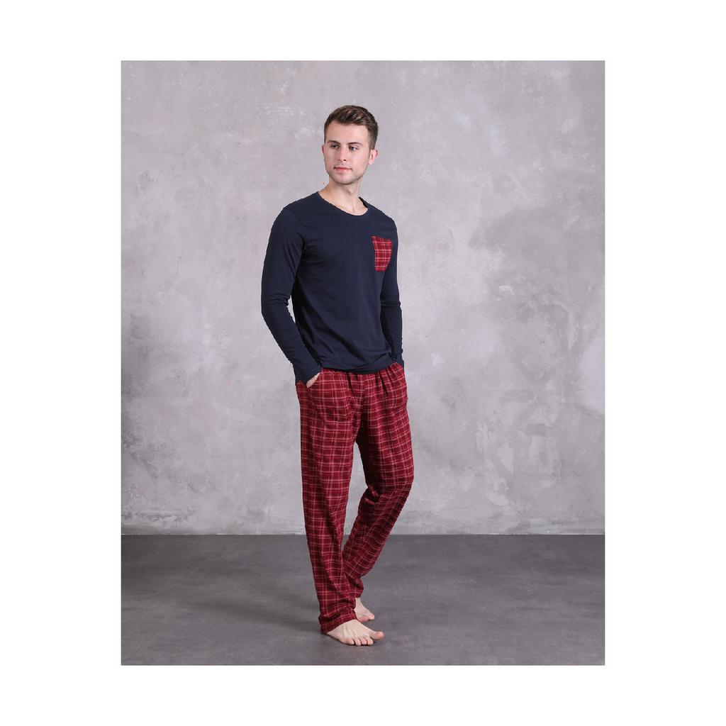 Мужской пижамный комплект с принтом в клетку, с длинным рукавом, с карманами, сезонный 100% хлопок, комплект для приданого, мягкий