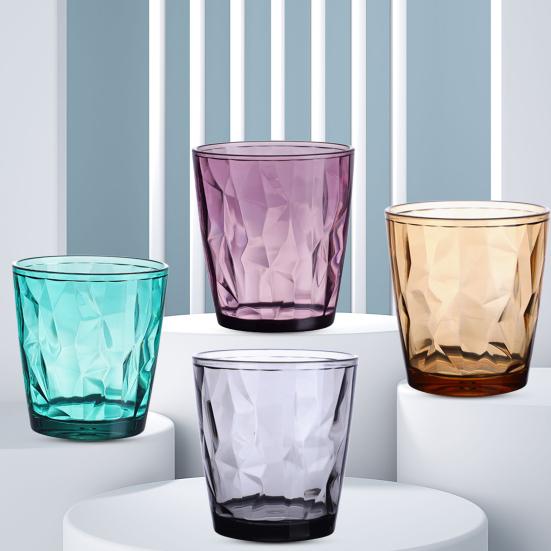 Colorful Translucent Water Cups 310ml Diamond Pattern Tumblers Unbreakable Heat Resistant BPA-Free Stackable Glasses for