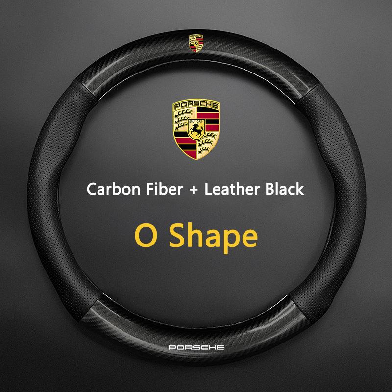 ABJV1 For Porsche Panamera Cayenne Taycan 911 718 Macan Carrera-GT Carbon fiber Leather Car Steering Wheel Anti-slip Wheel Cover