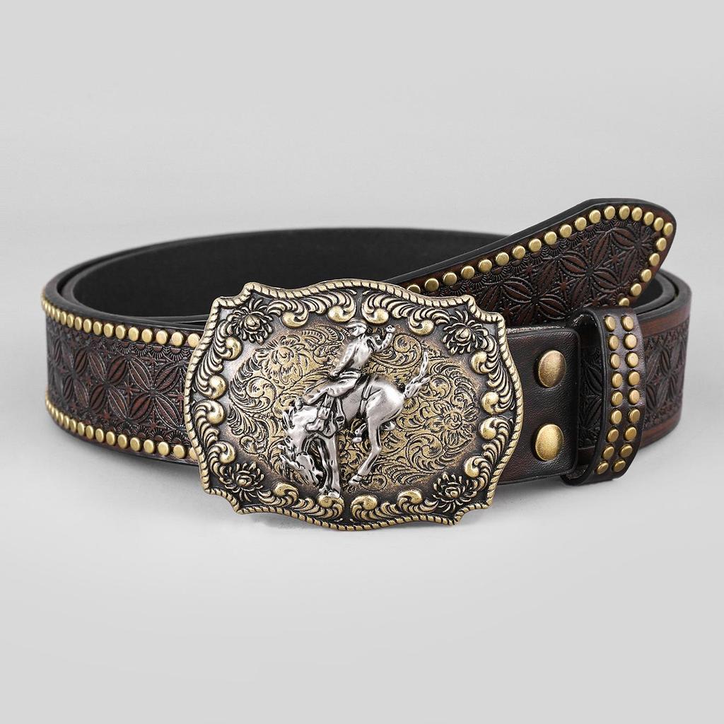 Western Cowboy Cowhead Belt - Retro Punk Style for Men