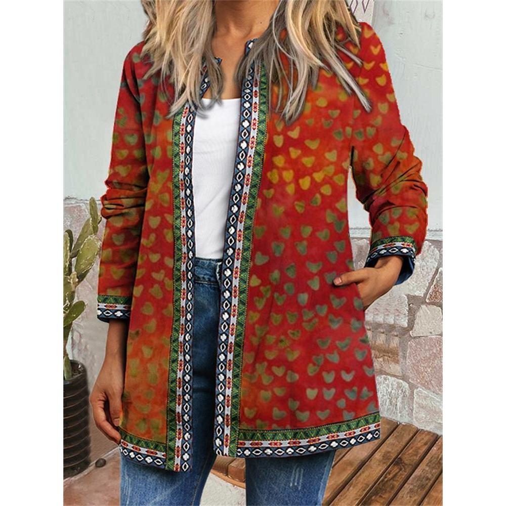GMXIA Осень-зима винтажный этнический стиль принт большой размер куртка кардиган женская одежда