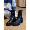 Cowhide Version~ Thick-soled High-heeled Martin Boots Femininity Versatile Leather Thin Boots Retro Rear Zipper Heightening Short Boots