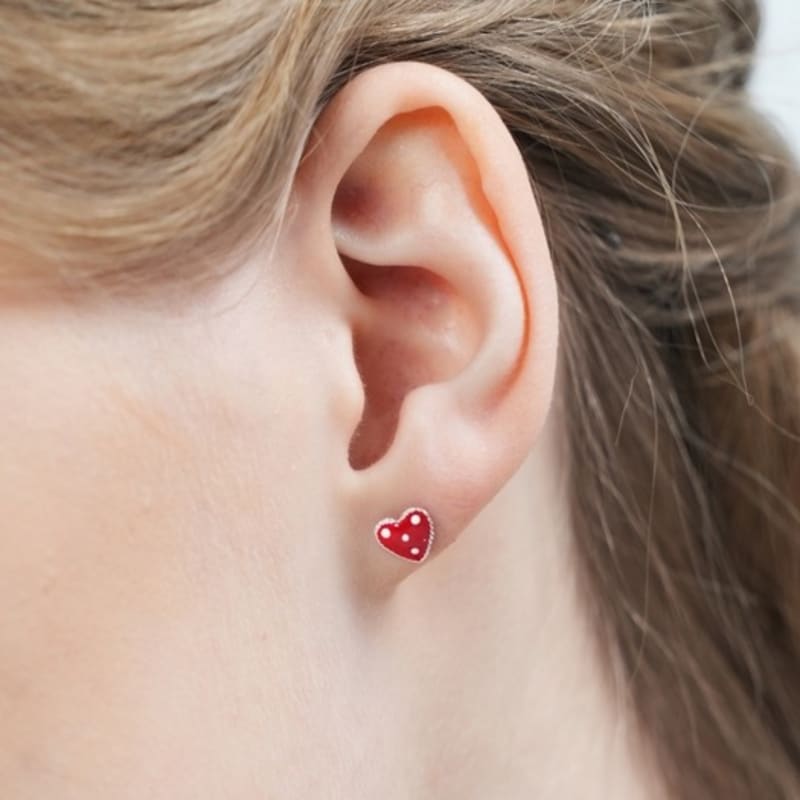 BONBEAU Dotting Red Heart Silver Pin Earrings