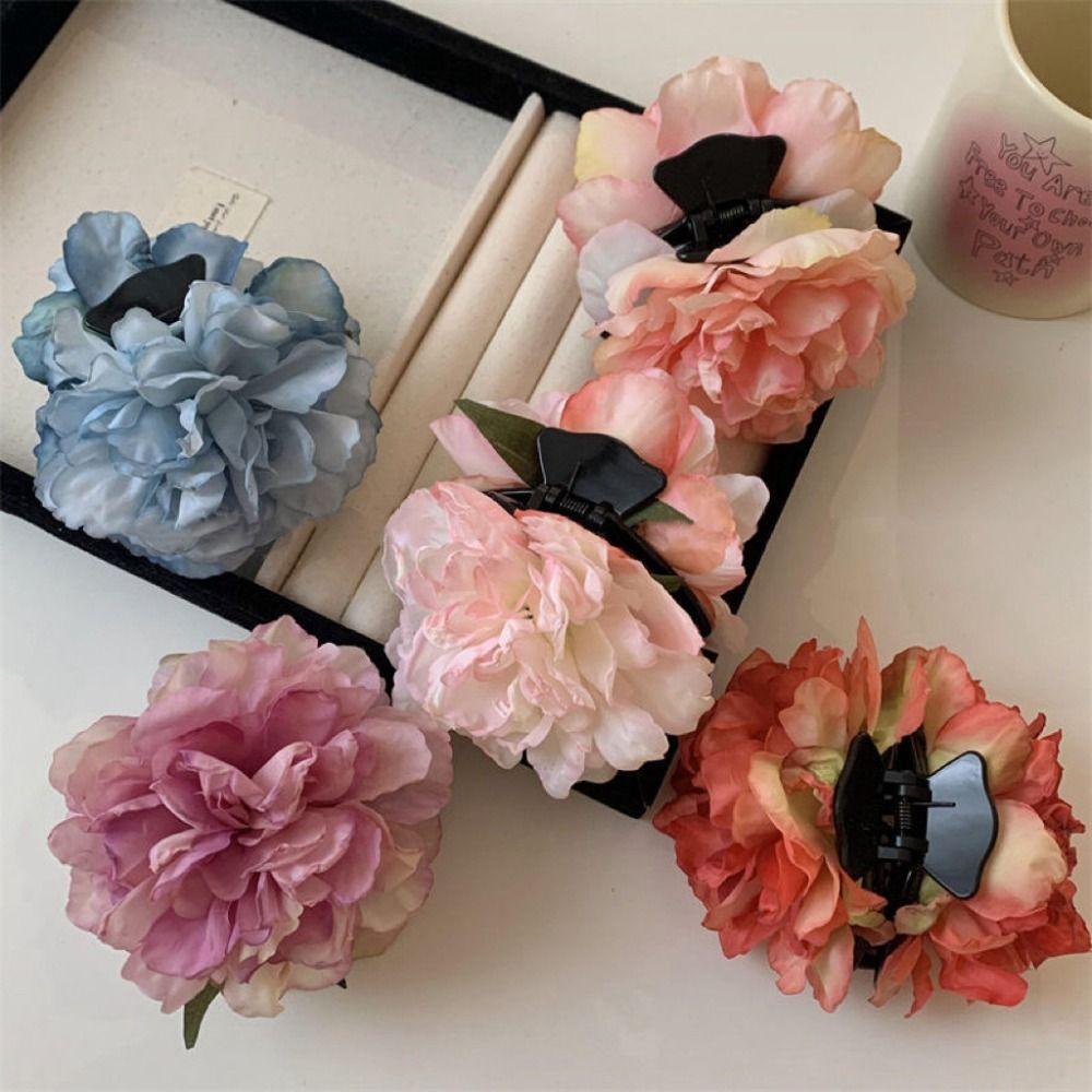 Cloth Peony Flower Hair Claw Hairpin Large Shark Clip Sweet Artificial Flower Claw Clip  Girl