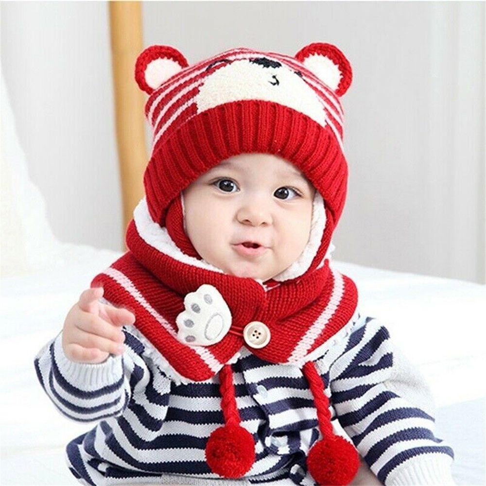 Winter Boys Girl Toddler Baby Baby Beanie Cap Bear Earmuff Neck Scarf Kids Hat Scarf Set