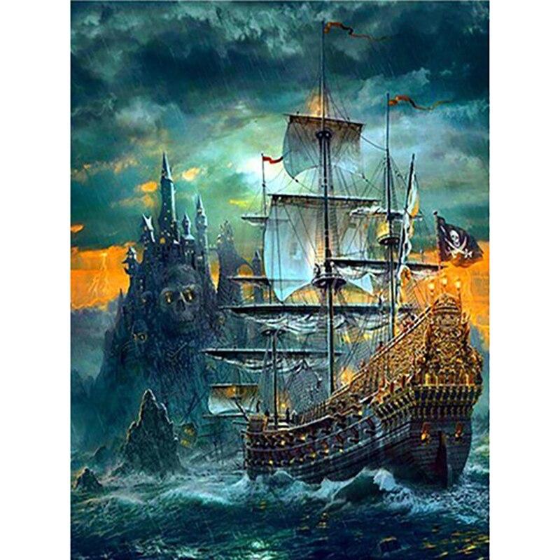DIY 5D алмазная живопись полный круглый смоляный парусник Алмазная художественная вышивка вид на море вышивка крестиком Алмазная мозаика домашний декор