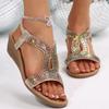 Fashion Shiny Crystal Wedge Heel Sandals for Women Summer 2025 Fashion Non Slip Beach Shoes Woman Elastic Back Strap Gladiator Sandals