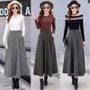 High Waist Vintage Houndstooth Plaid Warm Wool Long Skirt For Women Elegant Casual Big Swing A-Line Saias Longas Female