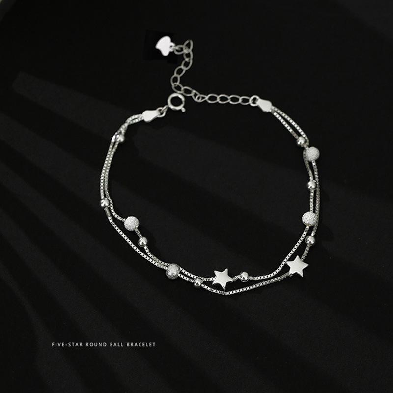 Fashion Star Silver Color Charm Bracelet & Bangle Bead Chain Adjustable Charm Bracelet Women Wedding Party Gift AVE