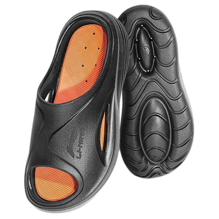 Li-Ning Comfortable Trendy Non-Slip Wear-Resistant Slide Sandals Men Footwear Black Orange LNXV950-1