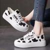 Canvas Platform Shoes Women Korean Leopard Sneakers Thick Sole Lace Up Slip On Casual Shoes Woman Walking Loafers Zapatos Mujer