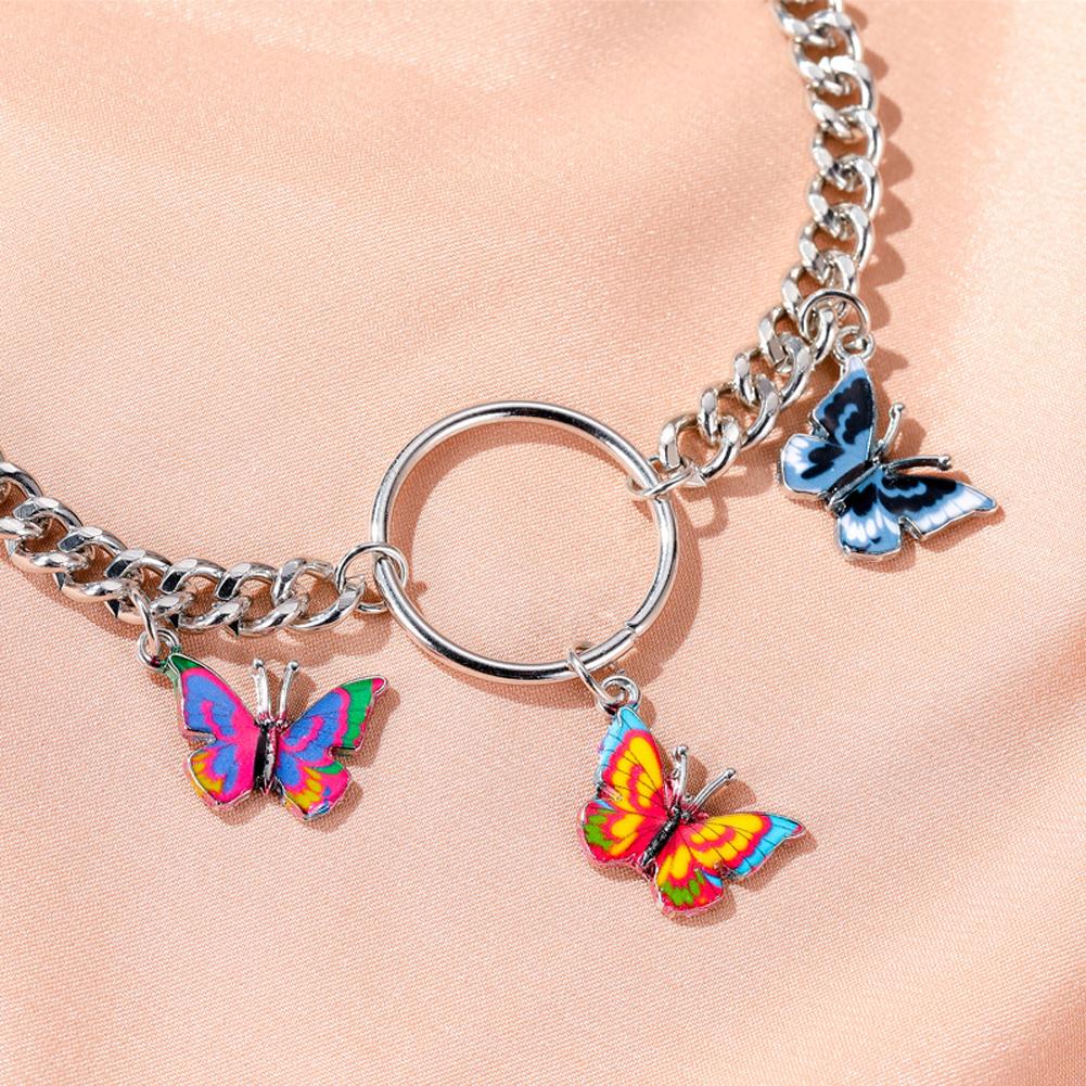 Women's Fashion Colorful Butterfly Necklace Temperament Thick Chain Clavicle Chain