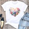 (Asian Size) Tee Top Women Love Heart Flower Style 90s Trend T Shirt Woman Female Short Sleeve Clothing Print Fashion Graphic T-shirts