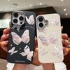 Тонкий мягкий чехол с рисунком бабочки и текстурой кожи для iPhone 16 Pro Max 15 14 Pro 13 12 11, матовая защита линз, противоударный чехол для телефона из ТПУ