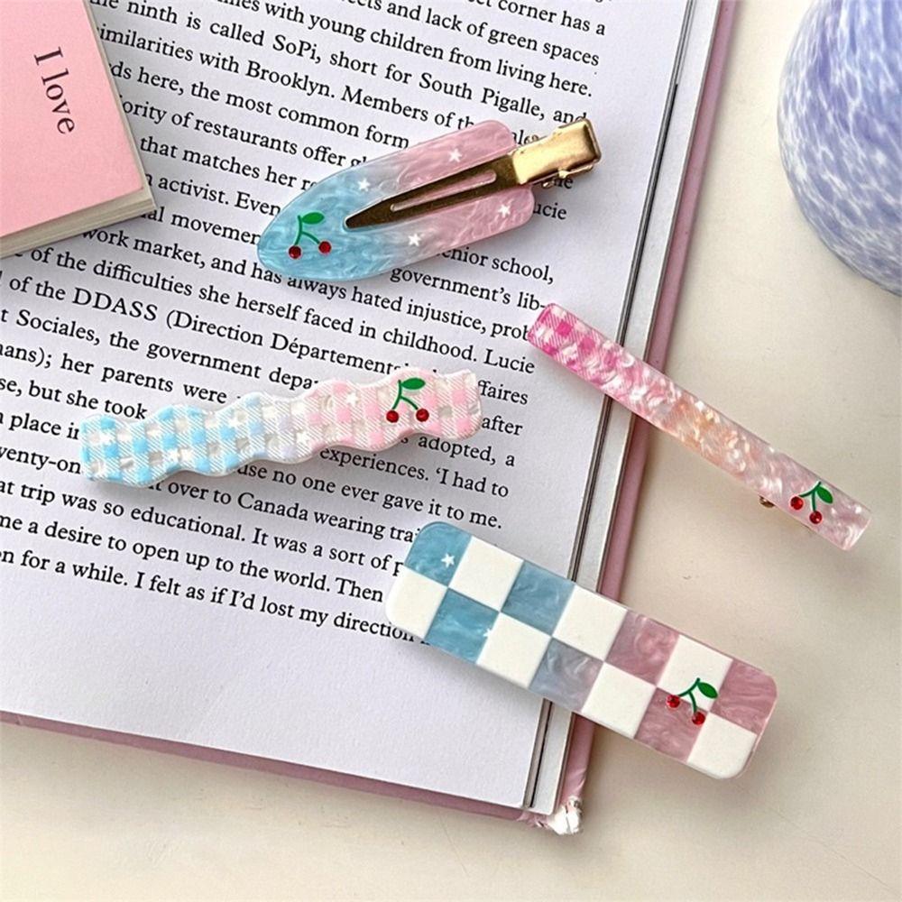 Шахматная фруктовая челка клипса Простые заколки для макияжа Креативная заколка для волос Вишня Женская