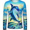Spring and Autumn Round Neck Marine Animal Dolphin Pattern 3D Printed Top Fashionable Casual Long Sleeved Men's T-shirts