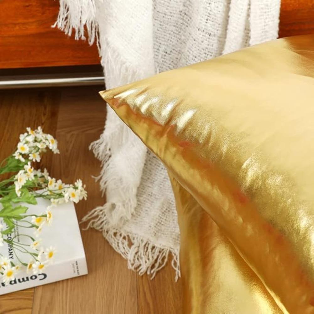 Упаковка из 2 декоративных наволочек, современный металлический блестящий чехол для подушки, искусственная кожа, мягкая квадратная наволочка для дивана-кровати, вечеринка, 45 x 45 см