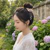 Pink Peach Blossom Bun Hairpin Imitation Pearl Round Bun Ponytail Holder  Women Girls