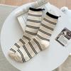 Female Spring and Autumn Pure Cotton Color Stripe Heel Cloth Label Wicking In The Tube Pile Socks