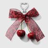 Leopard Pattern Cherry Pendant Mesh Pearl Bow Pendant Ribbon Bow Keychain  Bag Ornaments