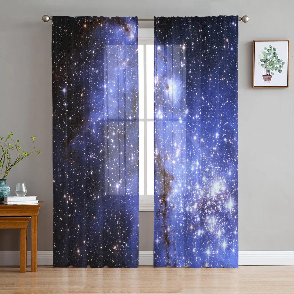Звездная галактика звездное небо тюлевые шторы для гостиной спальни кухни украшения шифон прозрачный вуаль оконные шторы детские драпировки