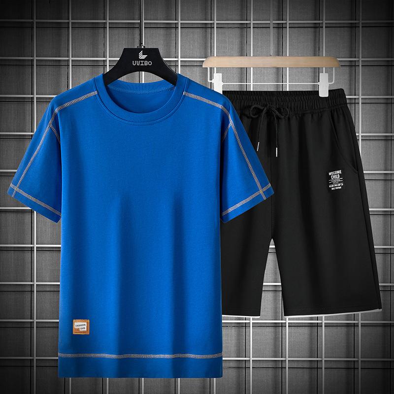 Повседневный спортивный костюм, мужская футболка с короткими рукавами, шорты, брюки длиной пять четвертей, комплект из двух предметов
