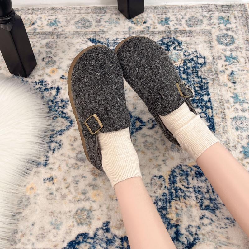 Зимние новые ретро женские ленивые полушлепанцы повседневные нескользящие бархатные теплые уличные хлопковые туфли