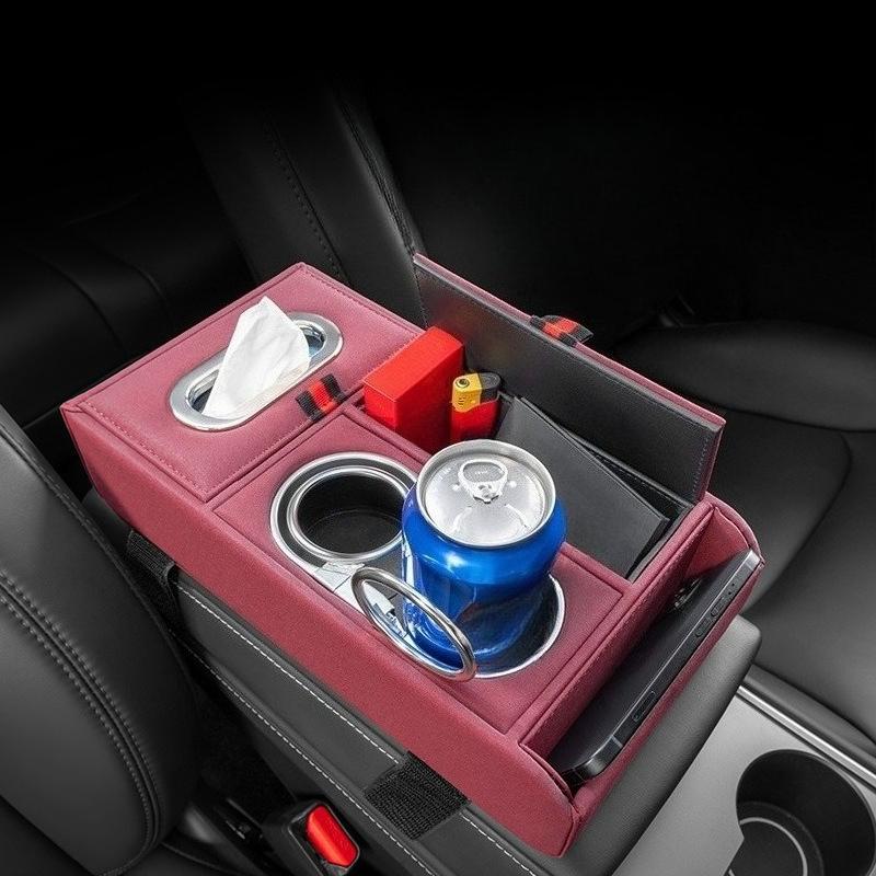 Car Armrest Box Organizer Storage Box Premium Sense with Tissue Box Cup Holder Cell Phone Center Armrest Booster Pad