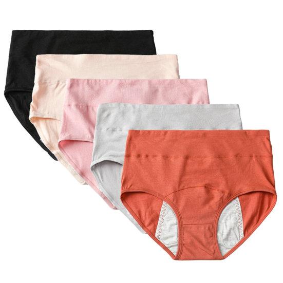 Women Menstrual Panties High Waist Anti-leak Soft Breathable Anti-septic Solid Color Elastic Moisture-wicking Lady Briefs Period Underpants