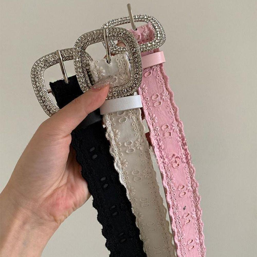 Кожаный ремень с rhinestone Y2K Женский поясной ремень Винтажный кружевной ремень Мужской