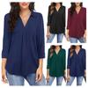 Весна Лето Женские Блузки Рубашки Женские Свободные Повседневные С V-образным вырезом Рукавом Семь Четвертей Отложным Воротником Однотонные Свободные Блузки Топы